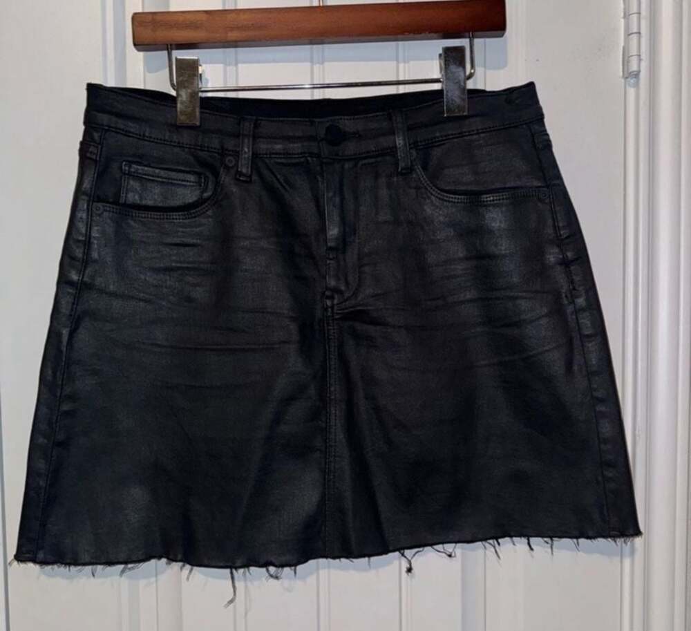 Blank NYC Spartacus Coated Denim Black Mini Skirt biker mob wife